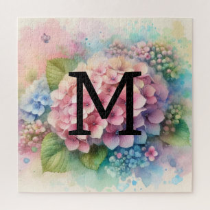 Rosa Hydrangea, Monogramm Puzzle