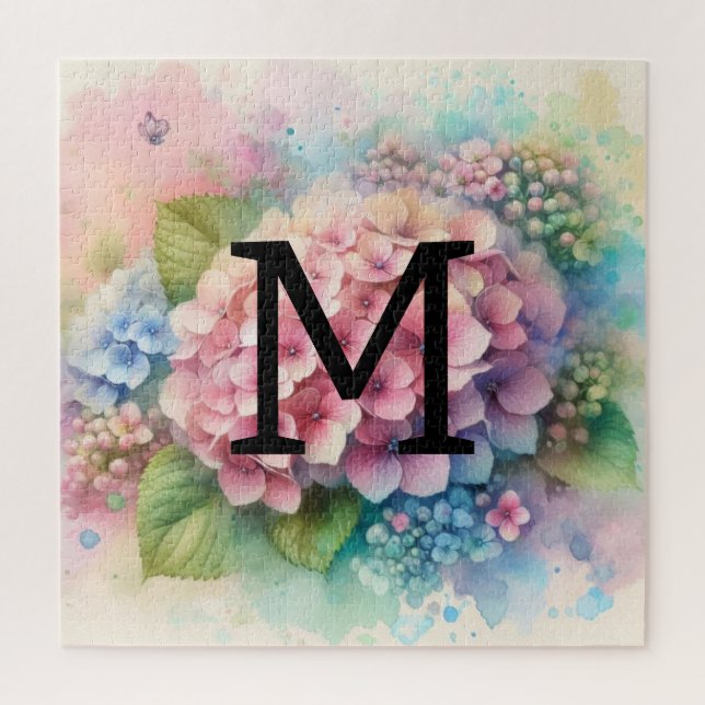 Rosa Hydrangea, Monogramm Puzzle (Vertikal)