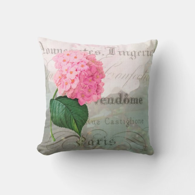Rosa Hydrangea-romantisches französisches Kissen (Vorderseite)