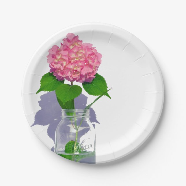 Rosa Hydrangea Rosa Blume Pappteller (Vorderseite)
