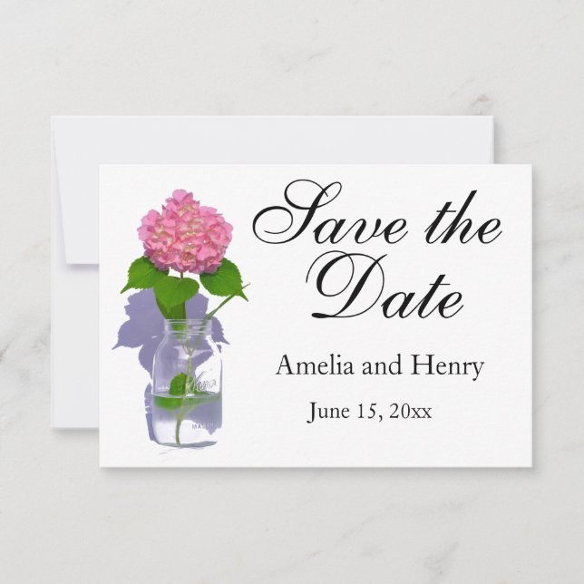 Rosa Hydrangea Rosa Blume Save The Date (Vorderseite)