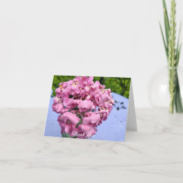 Rosa Hydrangeas an einem Tisch Dankeskarte