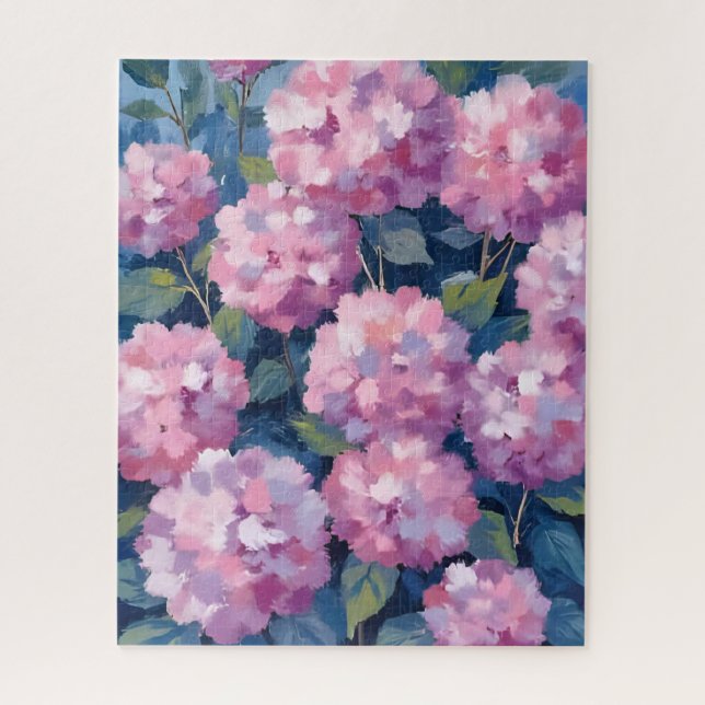 Rosa Hydrangeen Aquarell-Kunst in Rosa Puzzle (Vertikal)