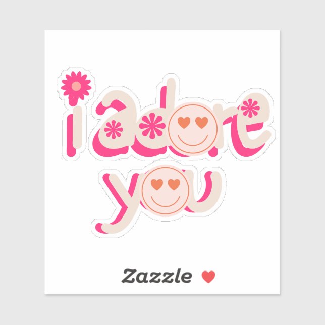 Rosa "i adore you" Smiley Sticker (Blatt)