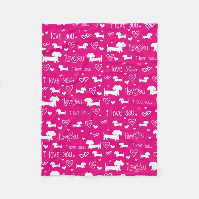 Rosa I Herz Dackel Dog Blanket Fleecedecke (Vorderseite)