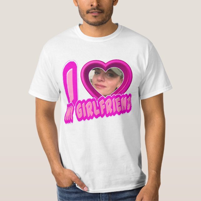 Rosa I Liebe My Girlfriend Foto Personalisiert T-Shirt (Vorderseite)