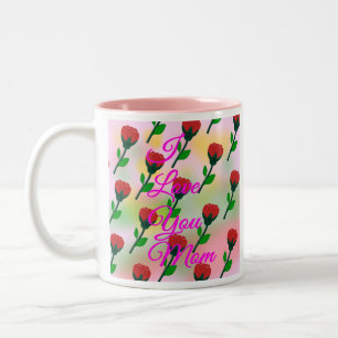Rosa Ich liebe dich Mama mit Mosaik aus roten Blum Zweifarbige Tasse