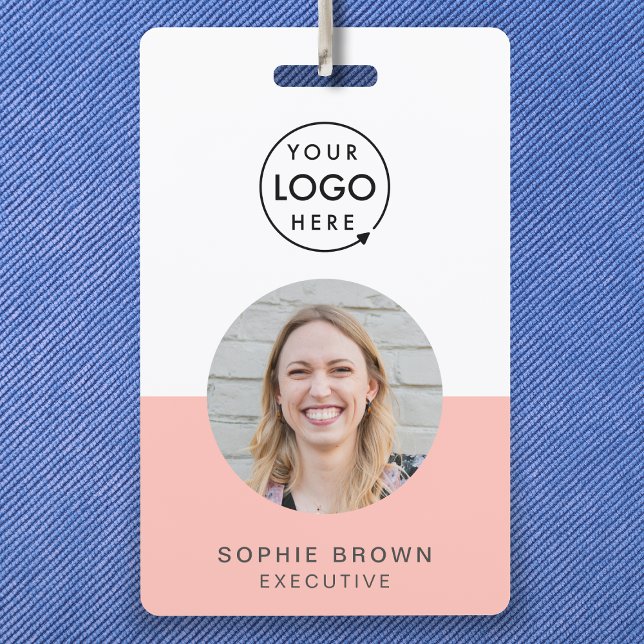 Rosa-ID | Modernes stylisches Foto Name Logo QR Ausweis (Create a custom photo ID badge with logo, title, and QR code for a polished team look)