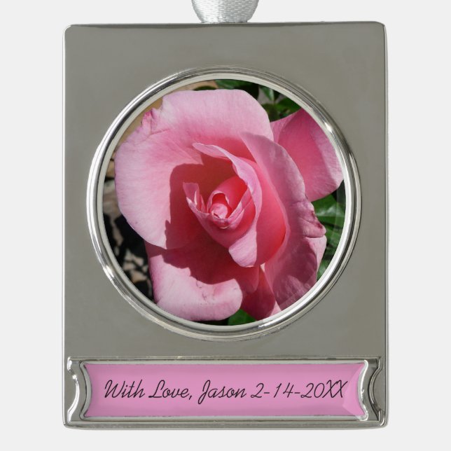 Rosa III Garten Blumen Banner-Ornament Silber (Vorderseite)