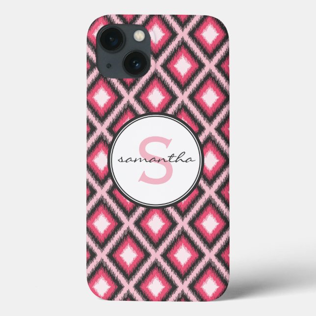 Rosa Ikat Monogram Case-Mate iPhone Hülle (Rückseite)