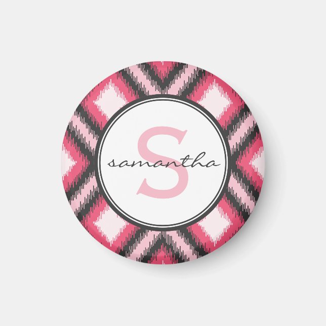 Rosa Ikat Monogram Magnet (Vorne)