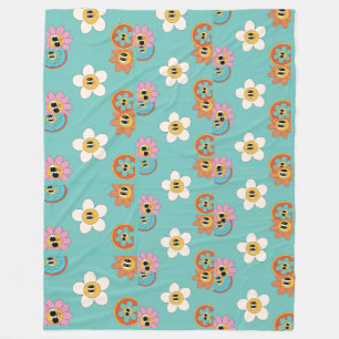 Rosa Illustration Retro Blume Fleece Decke