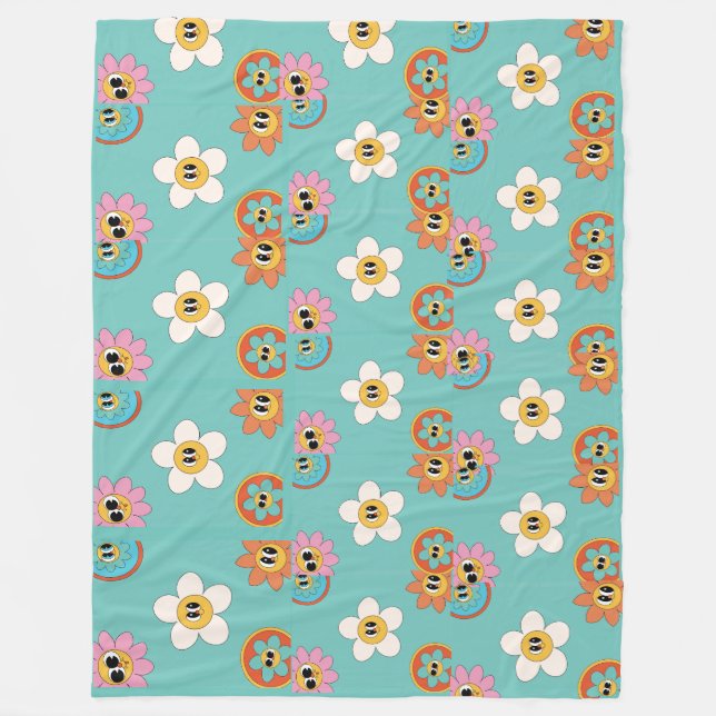 Rosa Illustration Retro Blume Fleece Decke (Vorderseite)