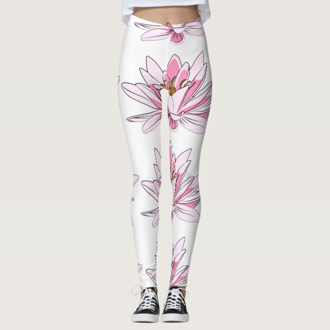 Rosa Illustrierte Blume Leggings (Vorderseite)