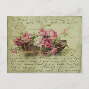 Rosa im Vintage-Stil und Boot Postkarte