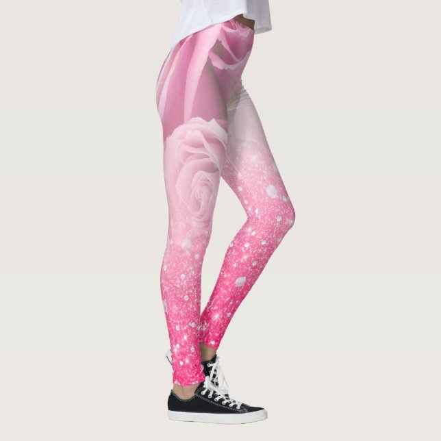 Rosa Imitat-funkelnd Glitzer-Rose für Frauen und Leggings (Rechts)