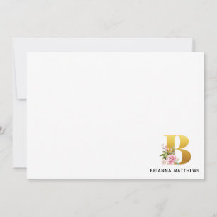 Rosa Imitat Gold Letter B Monogramm Name Mitteilungskarte