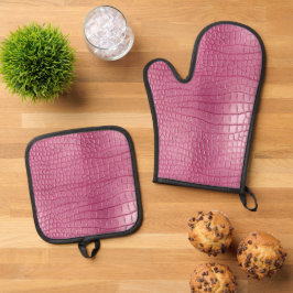 Rosa Imitate Alligator Animal Print Ofenhandschuh & Topflappen-Set