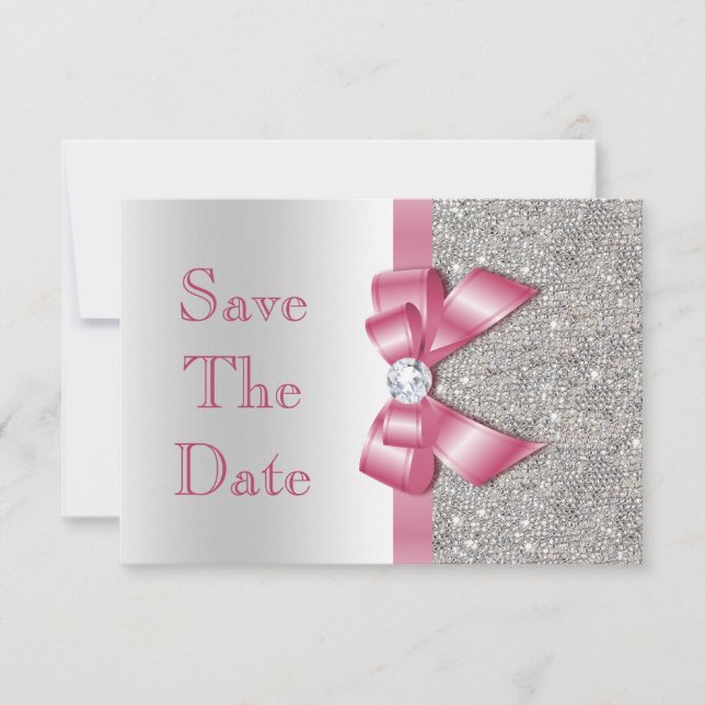Rosa Imitate - Bow & Diamonds Save the Date (Vorderseite)