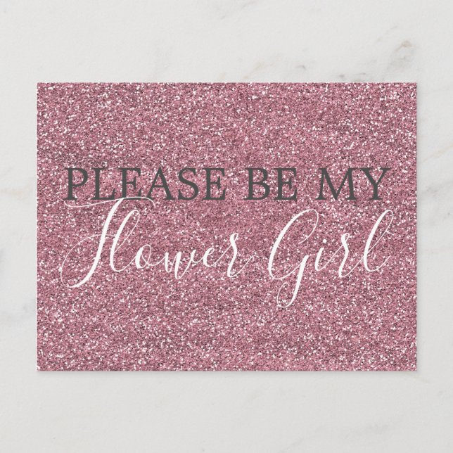 Rosa Imitate Glitzer Blumenmädchen Vorschlag Einladungspostkarte (Vorderseite)