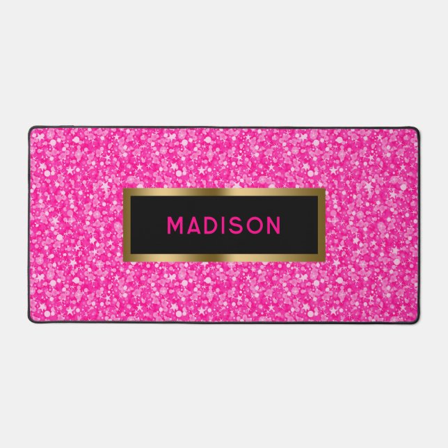 Rosa Imitate Glitzer Gold Akzente Schreibtischunterlage (Vorderseite)