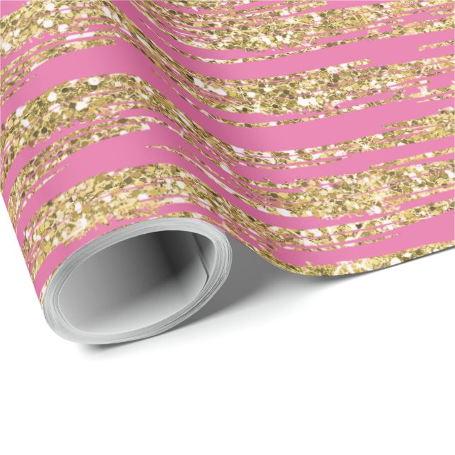 Rosa Imitate Glitzer Streifen Geschenkpapier (Rolleneckpunkt)