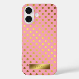 Rosa Imitate Gold Foil Polka Dots Muster iPhone 16 Hülle