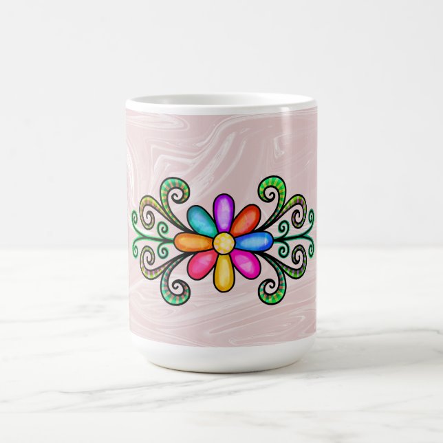 Rosa Imitate Marmor & Doodles Kaffeetasse (Mittel)