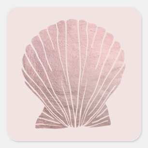 Rosa Imitate Metallic Elegant Seashell Beach Hochz Quadratischer Aufkleber