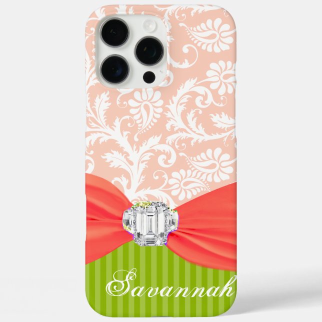 Rosa Imitate Rhinstone Personalisiert Damask iPhon Case-Mate iPhone Hülle (Rückseite)