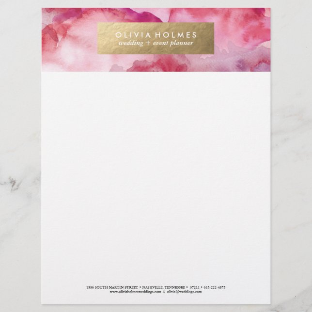 Rosa Imitate Wasserfarben Letterhead Briefbogen (Vorderseite)