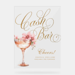 Rosa Imitats Gold Floral Cash Bar Acrylschild