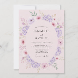 Rosa Immergrün-Blütenhochzeit Einladung