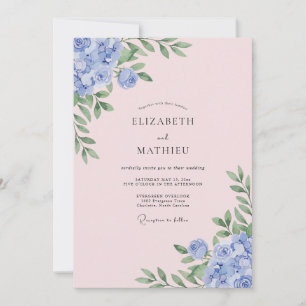 Rosa Immergrün-Hortensien-Eukalyptus-Hochzeit Einladung