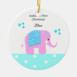 Rosa Indischer Elefant Baby's erstes Weihnachten Keramikornament