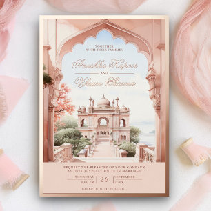 Rosa Indischer Palast Hochzeitsrose Gold Marmor Bo Folieneinladung