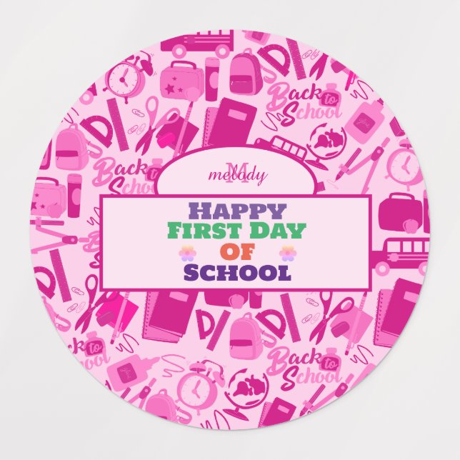 Rosa individuell anpassbar zurück in das Schulmust Etiketten (Design 1)