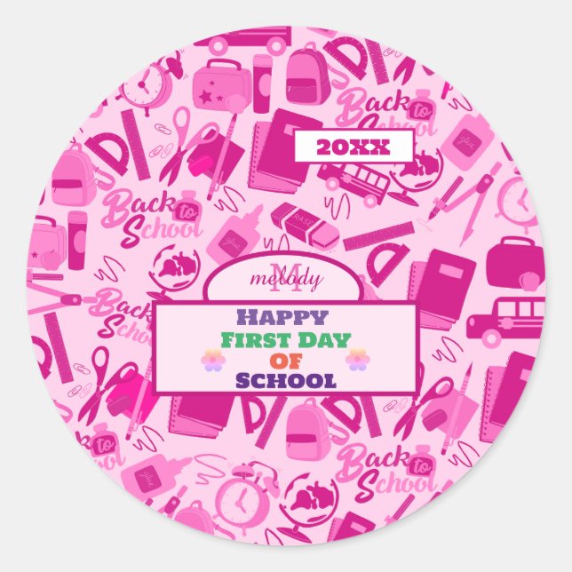 Rosa individuell anpassbar zurück in das Schulmust Runder Aufkleber (Vorderseite)