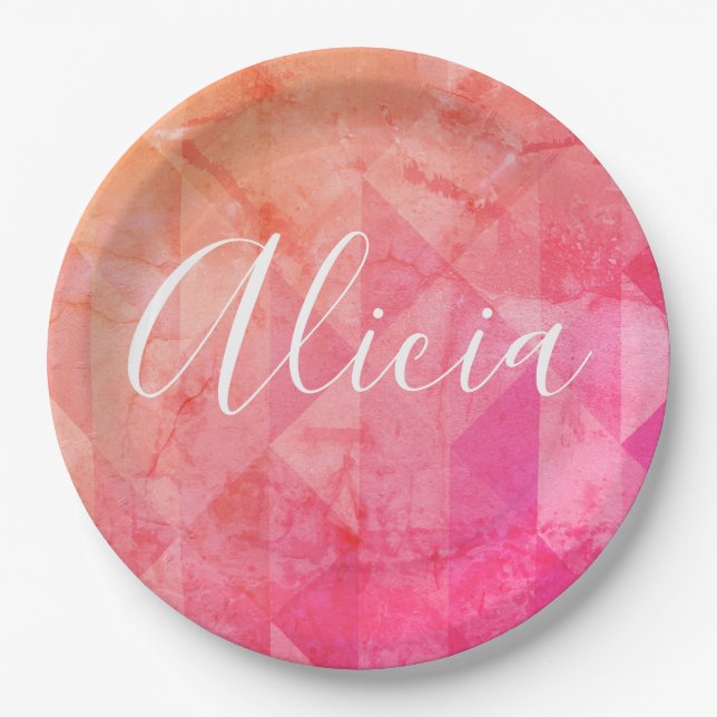 Rosa individuelle Name in Rosa Pappteller (Vorderseite)