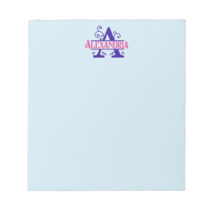 Rosa Individuelle Name Lila florale Monogramm Pers Notizblock