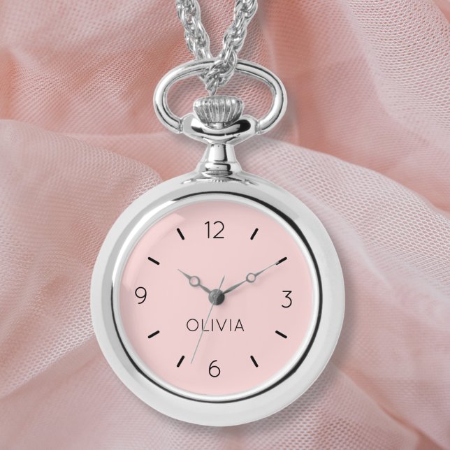 Rosa Individuelle Name mit rosa Farbton Armbanduhr (Easily personalize this pretty blush pink necklace watch or remove the name completely. )