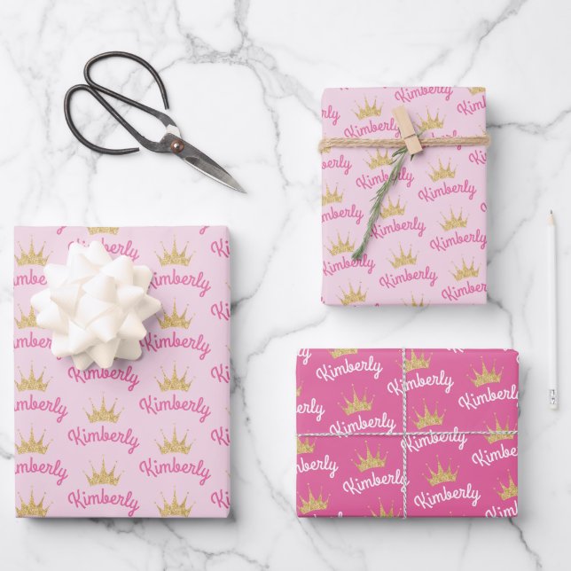 Rosa Individuelle Name Personalisiert Geschenkpapier Set (Vorderseite)