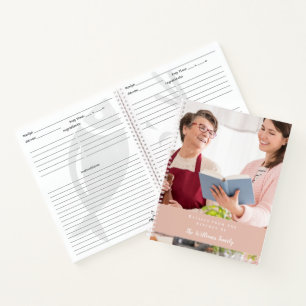 Rosa individuelles Familien-Rezeptbuch mit Fotos Notizbuch
