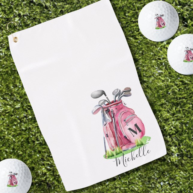 Rosa Initialen Namensmonogramm Golfhandtuch (Pink Initial Name Monogram Golf Towel)