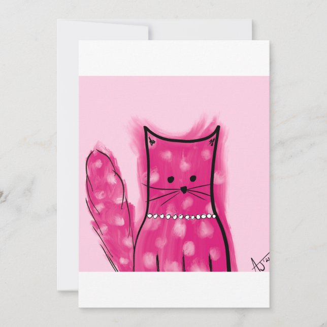 Rosa Inspirierte Fluffy Cat Card Feiertagskarte (Vorderseite)