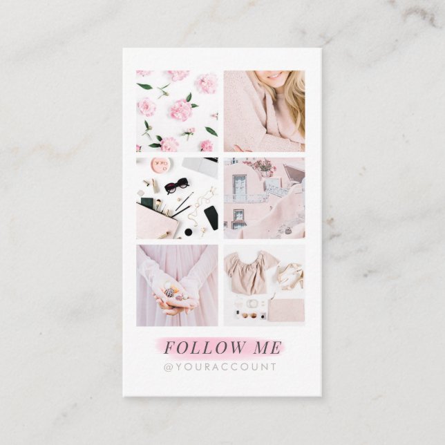 Rosa Instagram füttern Foto-Collagen-Follow-me Visitenkarte (Vorderseite)