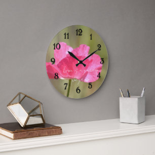 Rosa Islandmohn-Blumenfotografie Große Wanduhr
