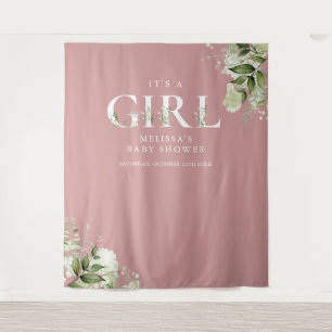 Rosa It's A Girl Greenery Baby Shower Foto-Requisi Wandteppich