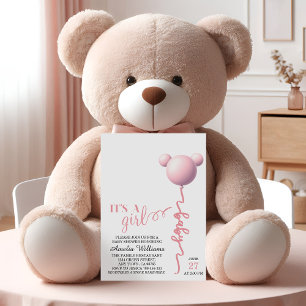 Rosa It's a Girl Teddy-Ballon-Baby-Party Einladung