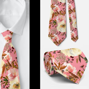 Rosa Ivory Off-White Roses Blume Floral Neck Tie Krawatte